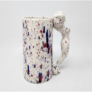 Vtg Ceramic Mug w 3D Naked Lady Handle Splatter Glaze Art Pottery Mancave 7"